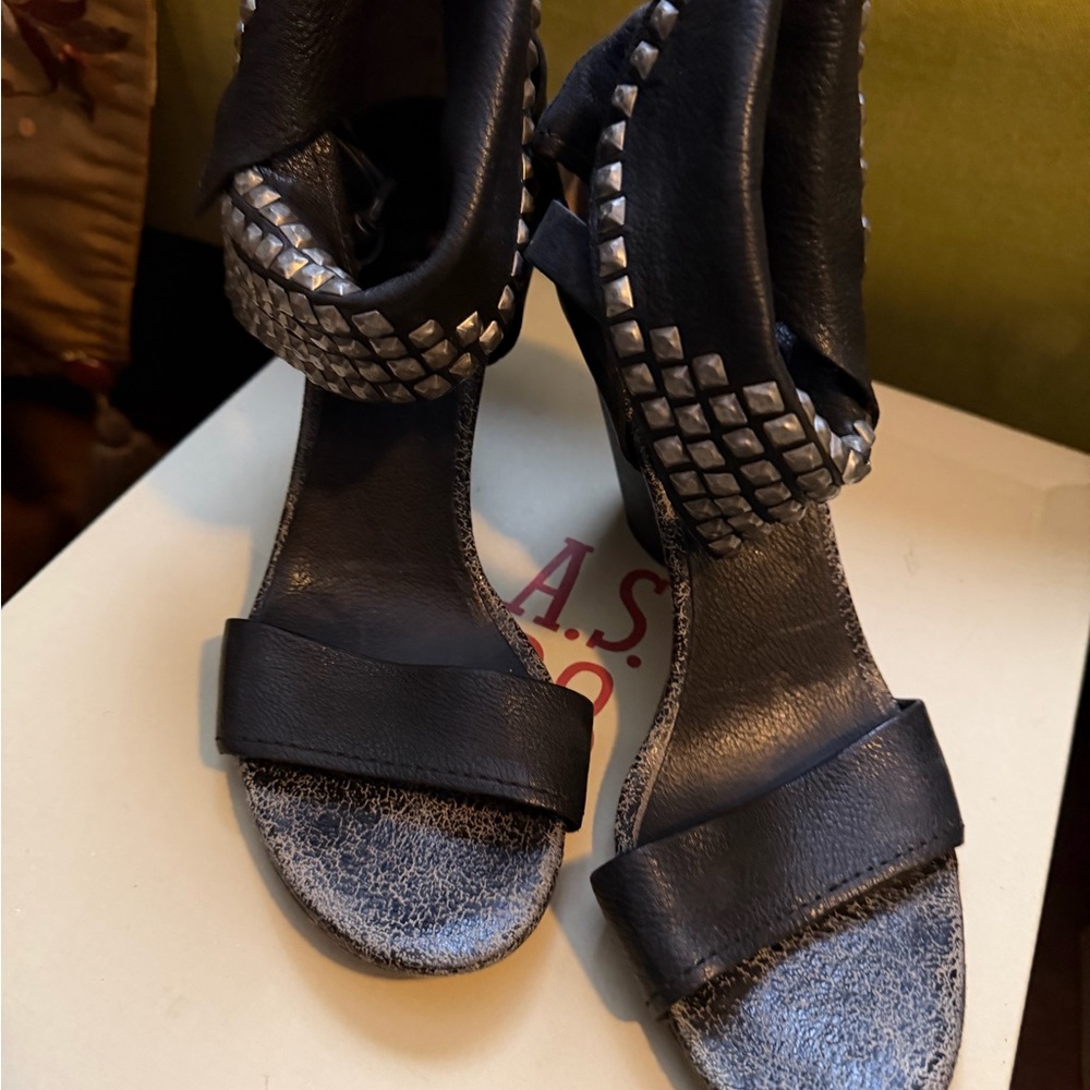 A.S. 98 Black Leather Studded Women's Sandals